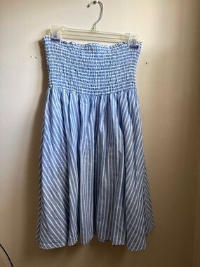 Rebellion Blue and White Striped Smocked Tube Skirt
